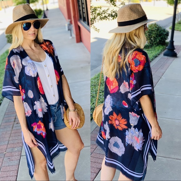 INFLUENCED BY FLORALS KIMONO-NAVY - Picture 3 of 6